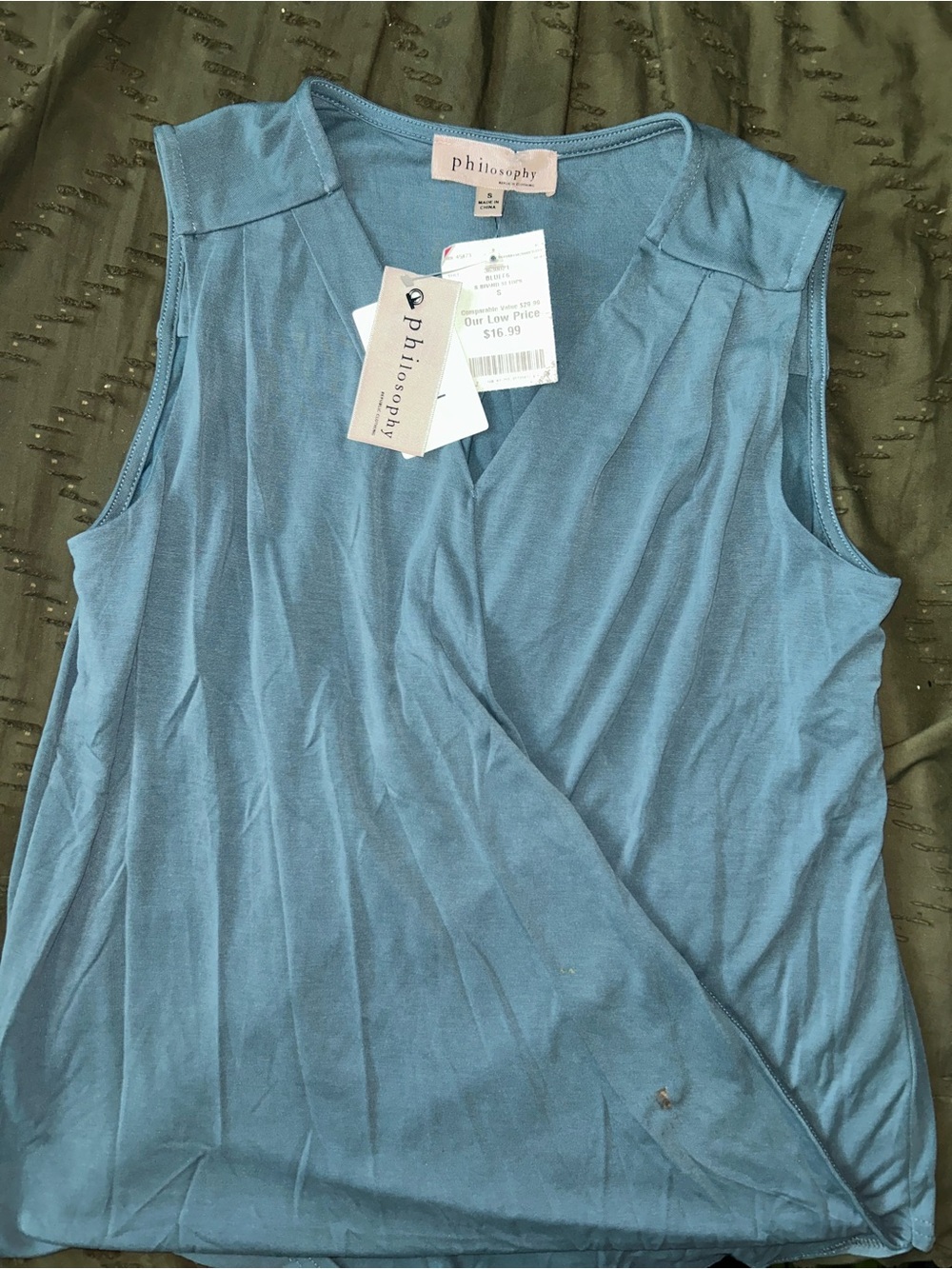 NWT Philosophy Dusty Blue Sleeveless Faux-Wrap Camisole